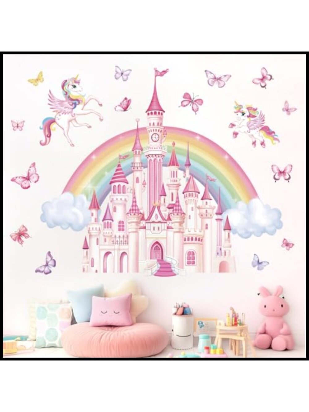 Rainbow Castle Unicorn Wall Decals Self-Adhesive PVC 2 Sheets